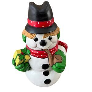 Vintage Ceramic Snowman Lantern Pipe Christmas Holiday Decor Figurine